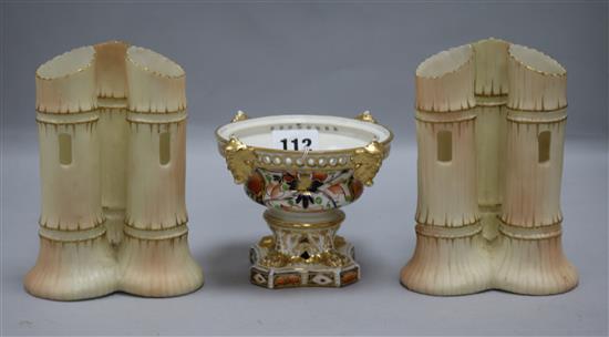 A pair of Worcester blush vases and an Imari vase